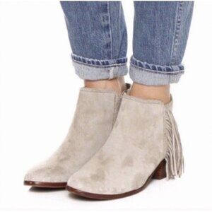 Sam Edelman Paige Booties Fringe Ankle Boots Beige Suede Leather Womens Sz 8.5